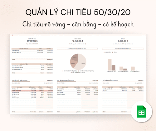 Quản lý chi tiêu 50/30/20 theo tháng