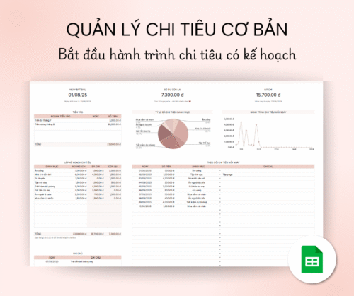 Quản lý chi tiêu cơ bản theo tháng - Phiên bản hồng